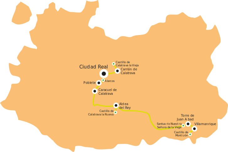 Mapa ruta castillos provincia de Ciudad Real